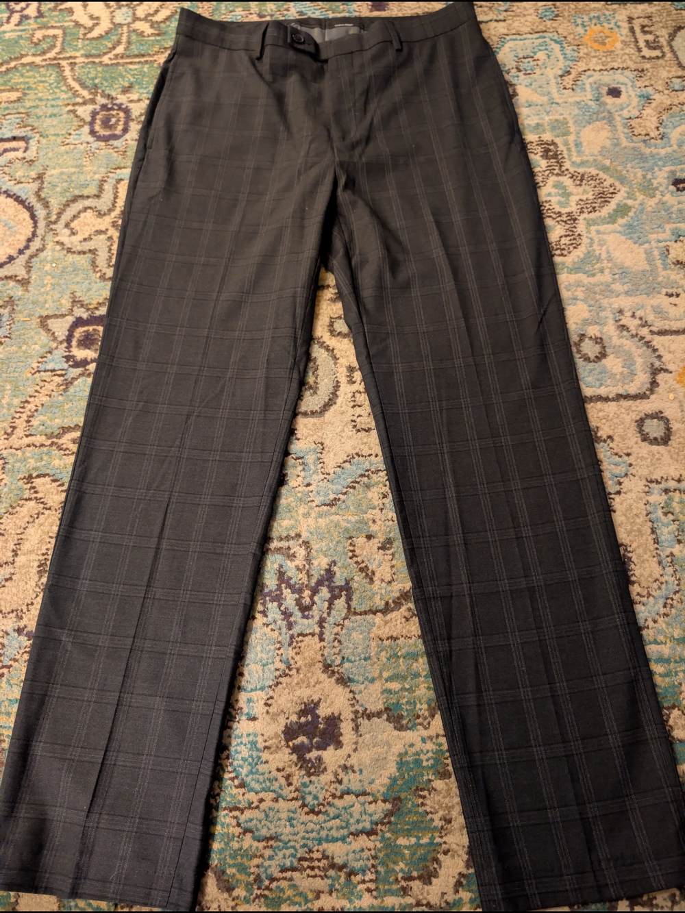 Calvin Klein Men's Dark Gray Plaid Dress Pants